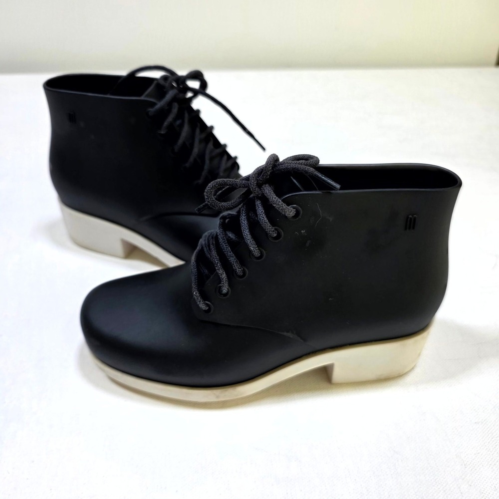Melissa Ankle Boots Womens 1 Black Lace Up Jelly Waterproof Rain Platform Sole